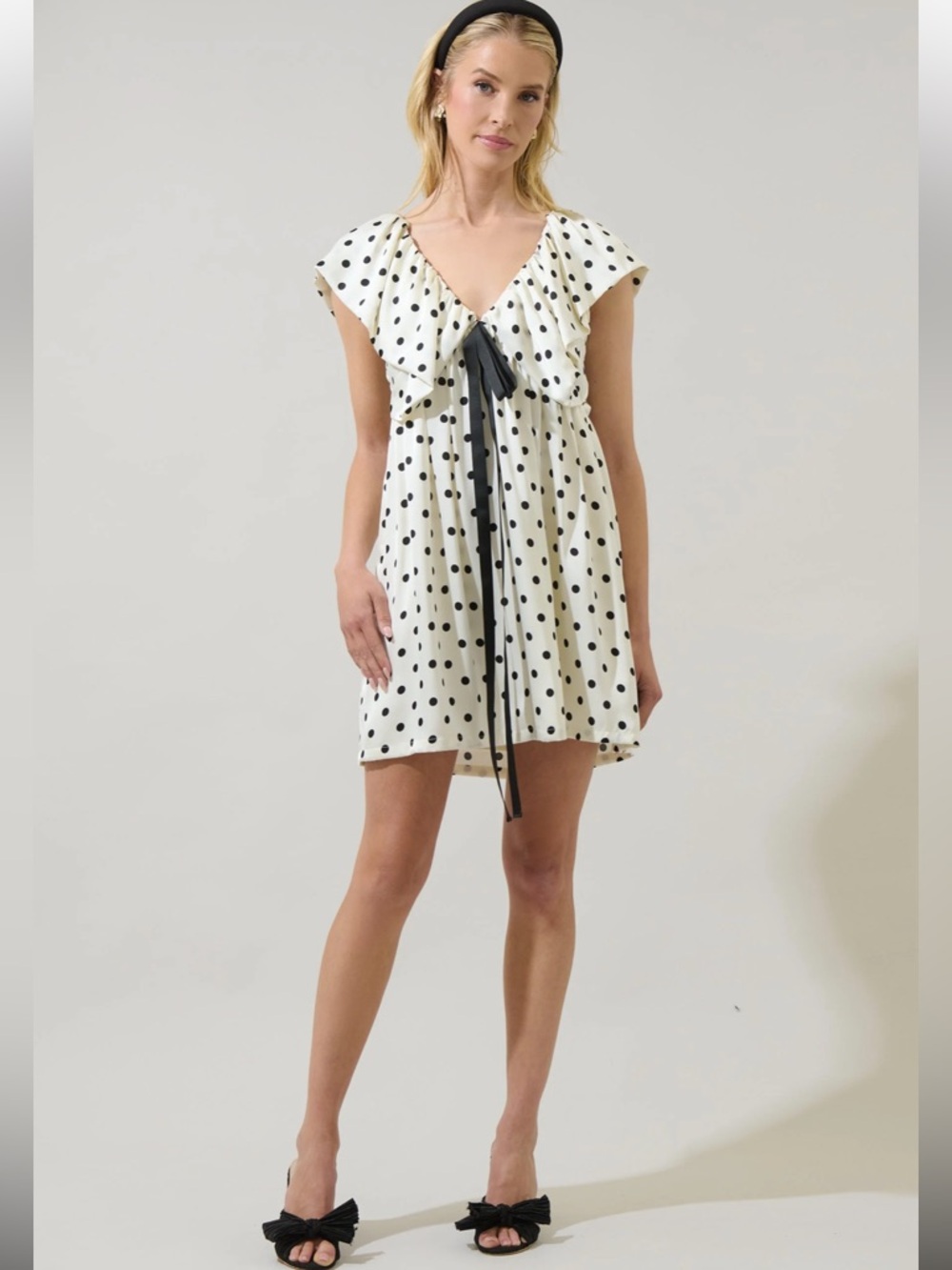 Sugarlips Babydoll Surplice Neck Big Polka Dot Ribbon Tie Plus Dress New 1X/3X